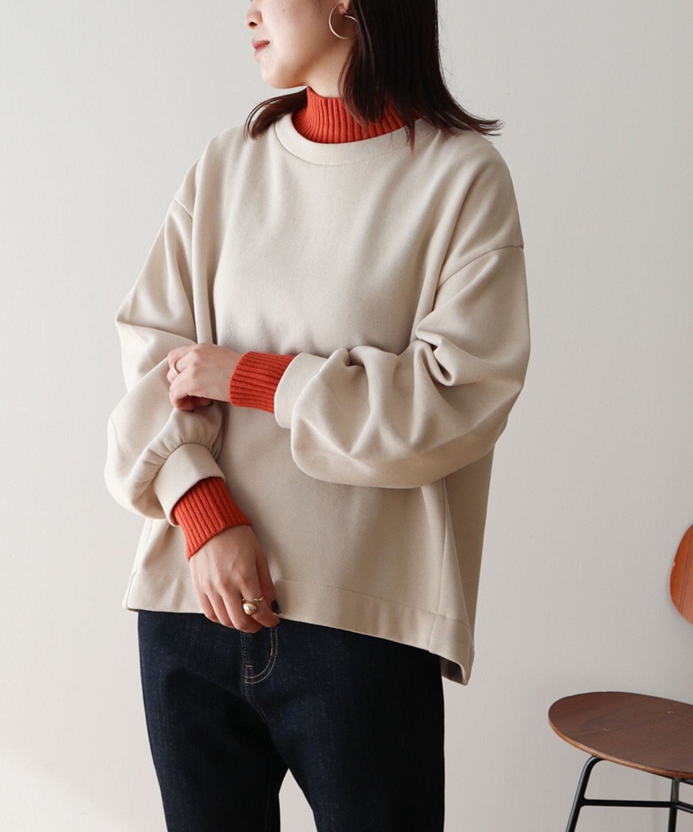 Green Parks 配色リブニットドッキング裏起毛プルオーバ 