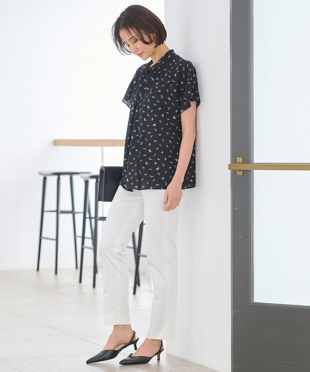 自由区 L 【洗える】ブラッシュドシャドープリント ブラウス 