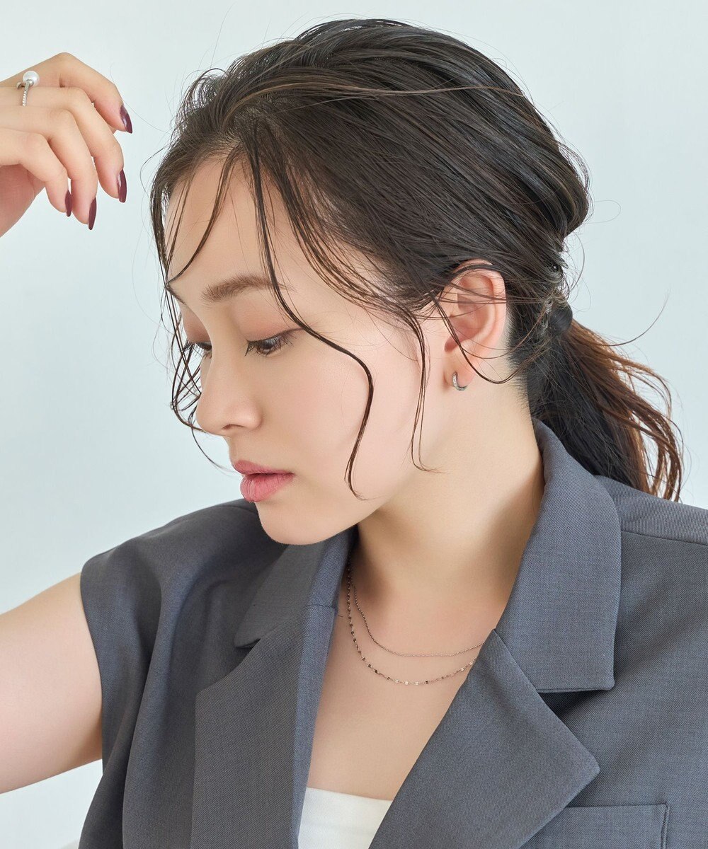 Phoebe 【金属アレルギー対応】ワンタッチビジューフープミニピアス　シルバー/サージカルステンレス 