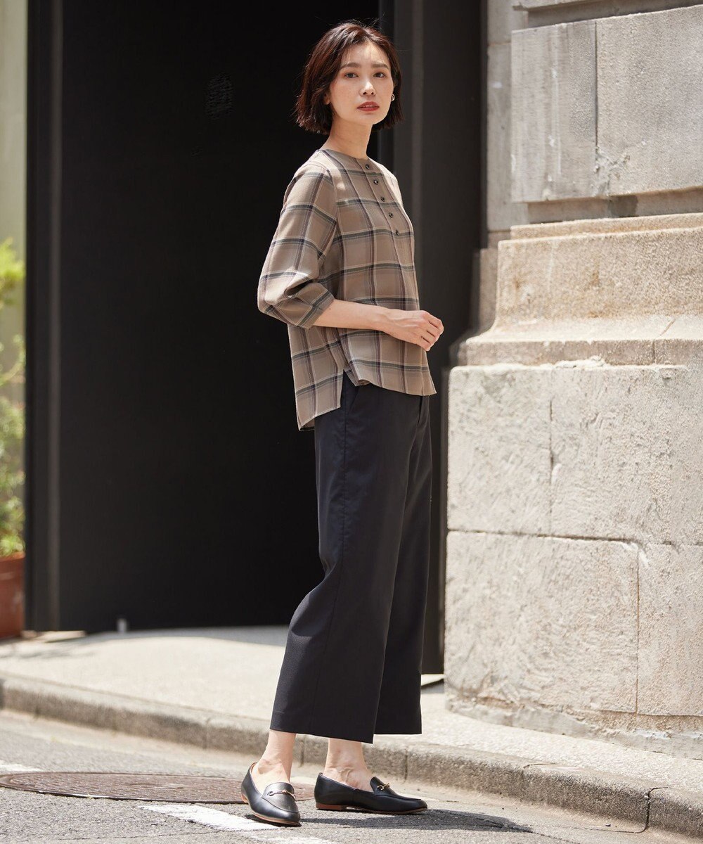 J.PRESS LADIES 【洗える】ハイツイストチェック ボートネック ブラウス 