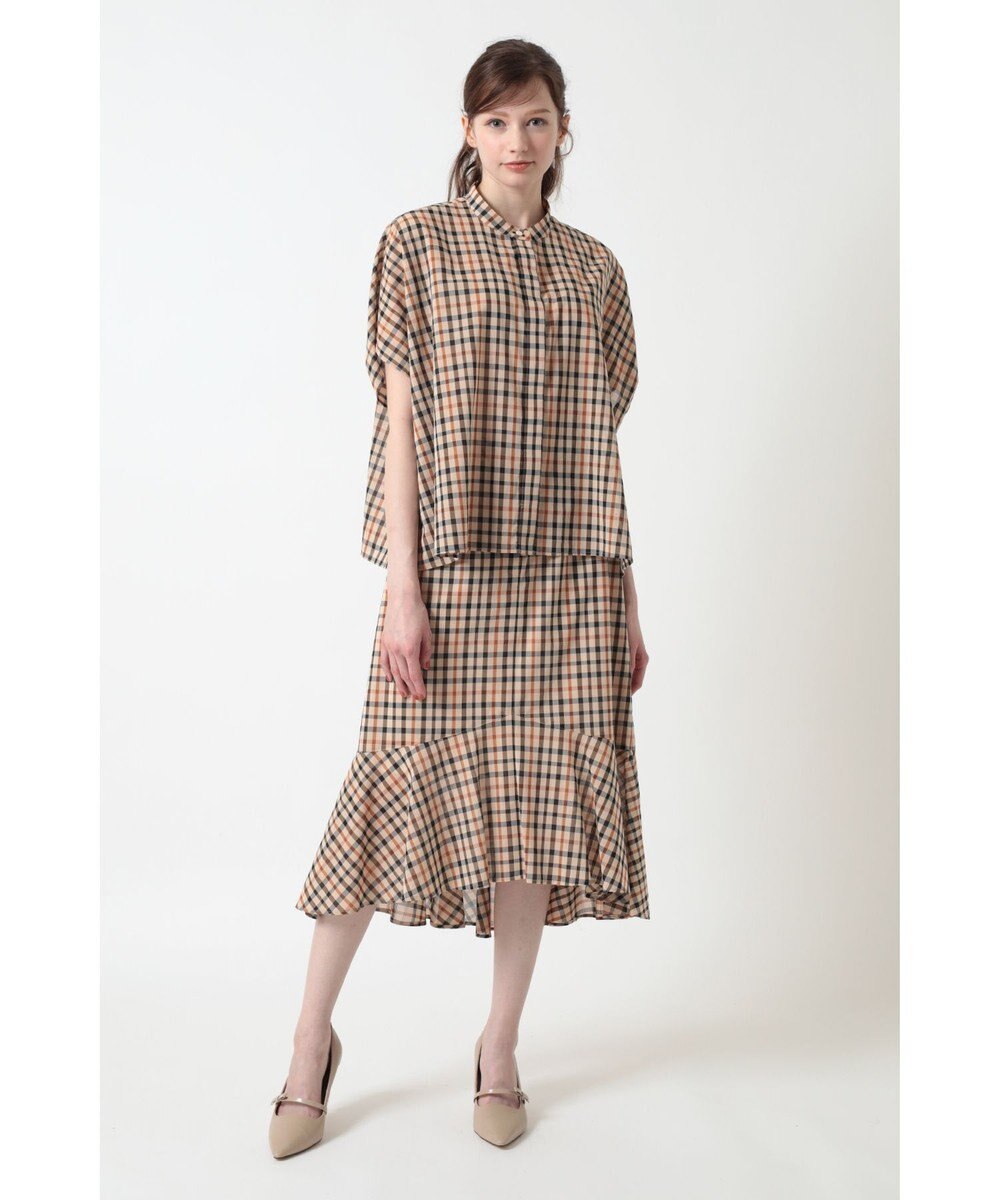 DAKS コットンボイル ペプラム フレアスカート 