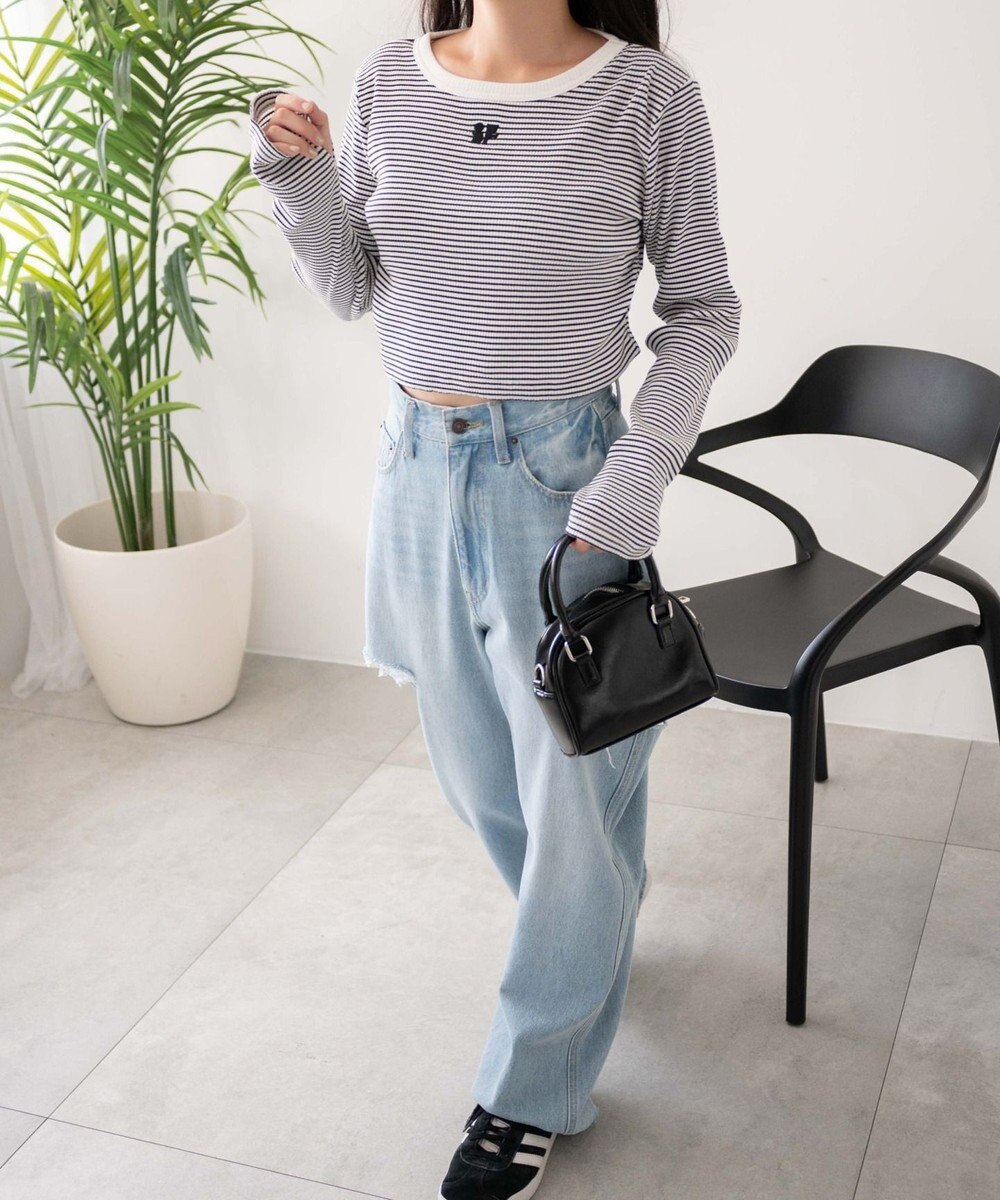 WEGO ワンポイントデザインフィンガーホールリブロンT 