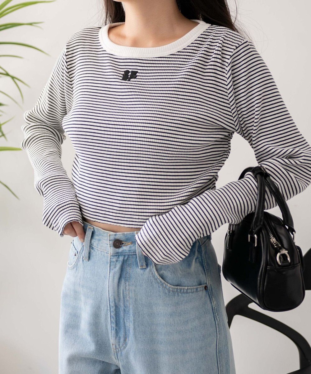 WEGO ワンポイントデザインフィンガーホールリブロンT 