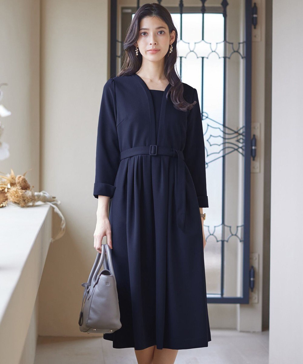 Tiaclasse 【ダブルクロス・洗える】 ナローVネックワンピース 