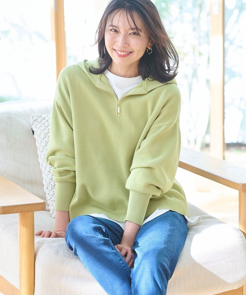 ANY 【洗濯機可】ハーフジップアップ ニットフーディ 