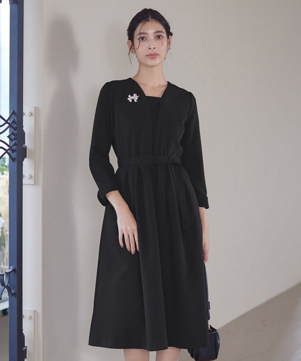 Tiaclasse 【ダブルクロス・洗える】 ナローVネックワンピース 