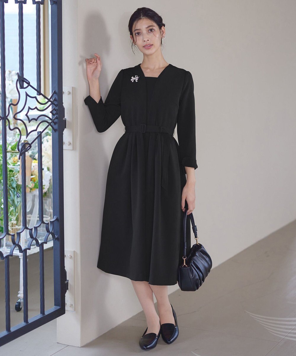 Tiaclasse 【ダブルクロス・洗える】 ナローVネックワンピース 