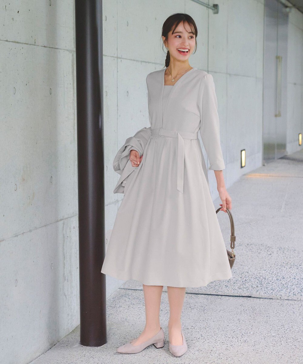 Tiaclasse 【ダブルクロス・洗える】 ナローVネックワンピース 