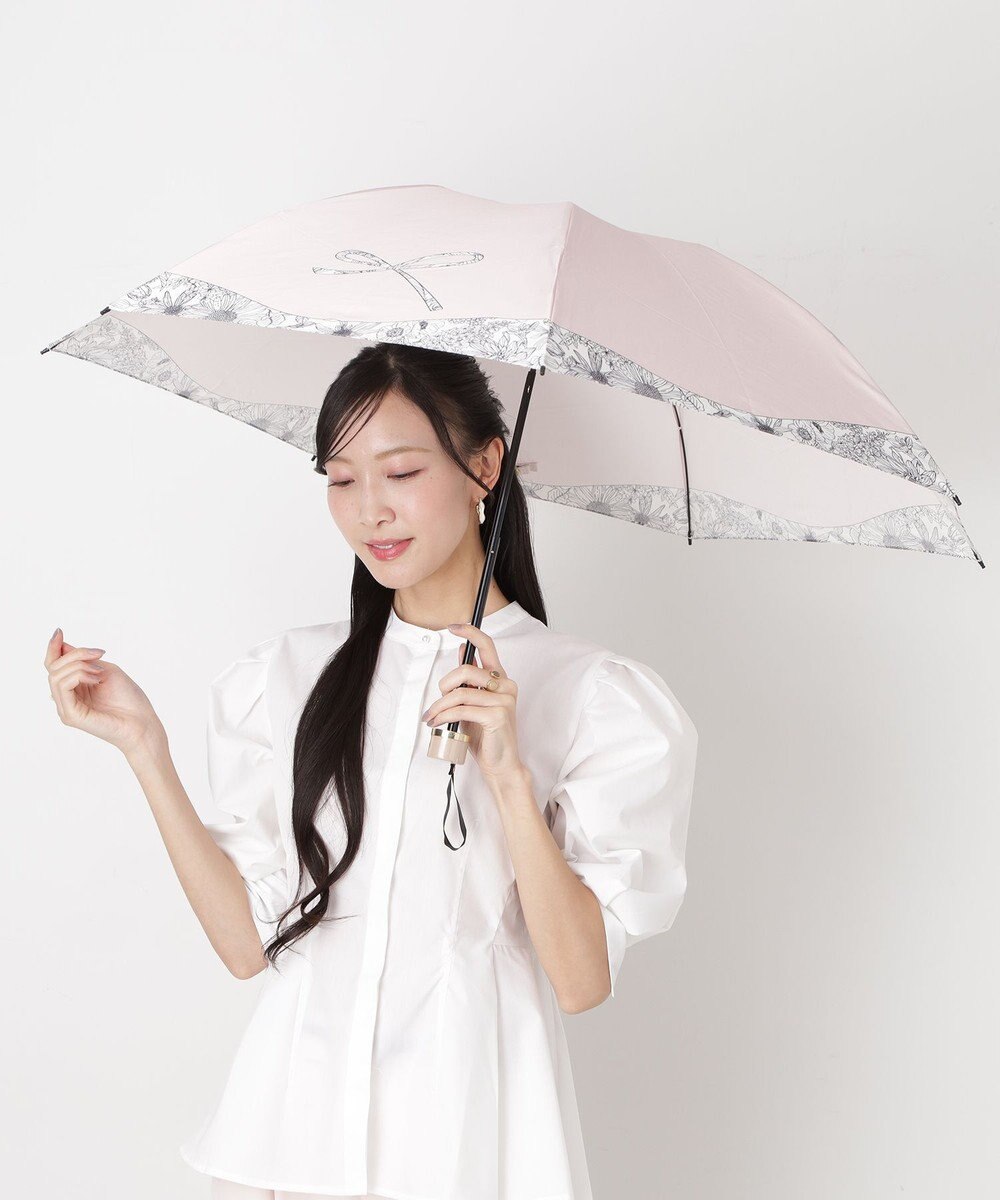 MOONBAT 【簡単開閉】ランバン オン ブルー (LANVIN en Bleu) リボン 花柄 折りたたみ傘 サテンプリント 