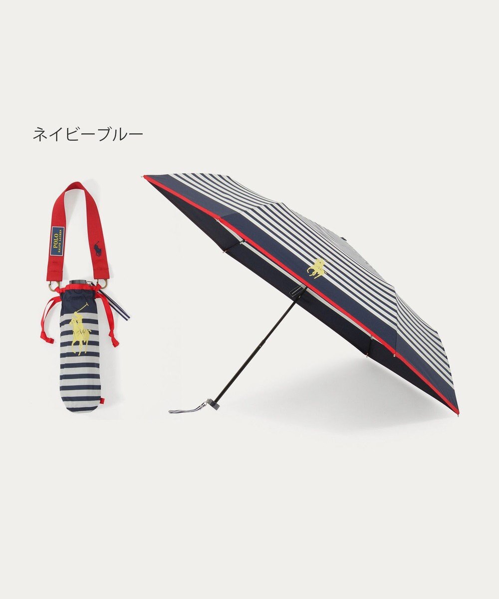 MOONBAT POLO RALPH LAUREN(ポロ ラルフローレン)ポロポニー ボーダー 折りたたみ傘 簡単開閉 