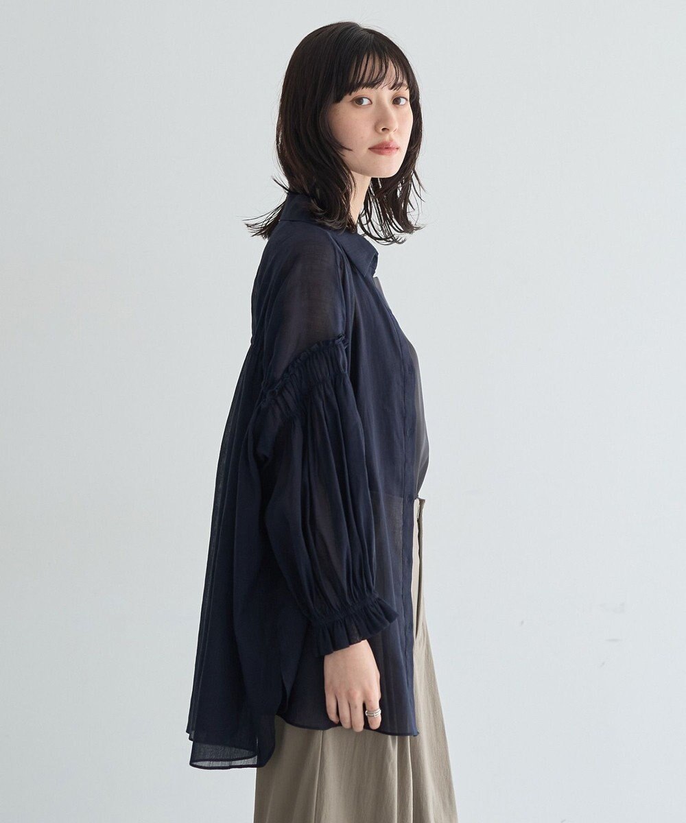 YECCA VECCA 綿麻シアーボリュームギャザーシャツ 