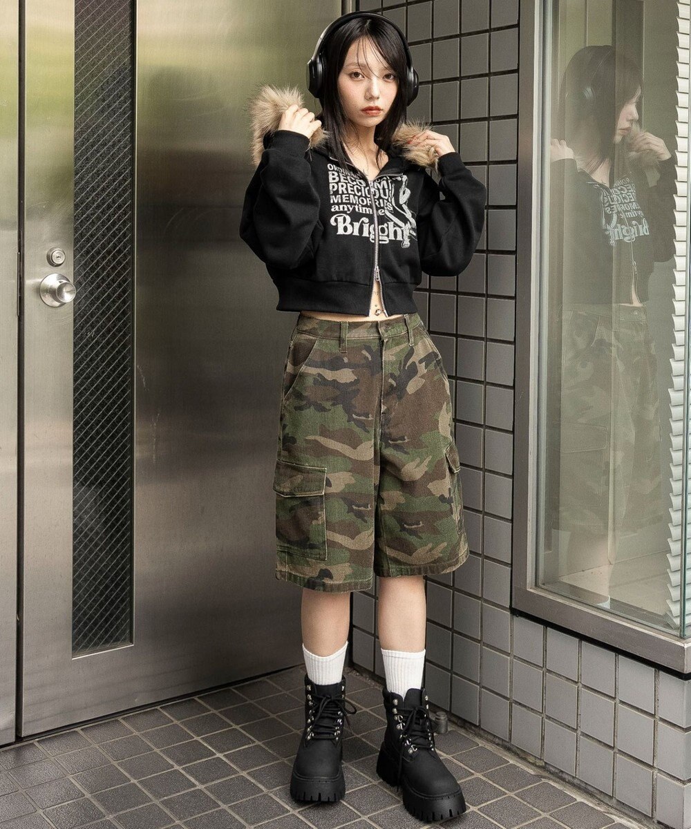 WEGO ファーフードショートZIPパーカー 