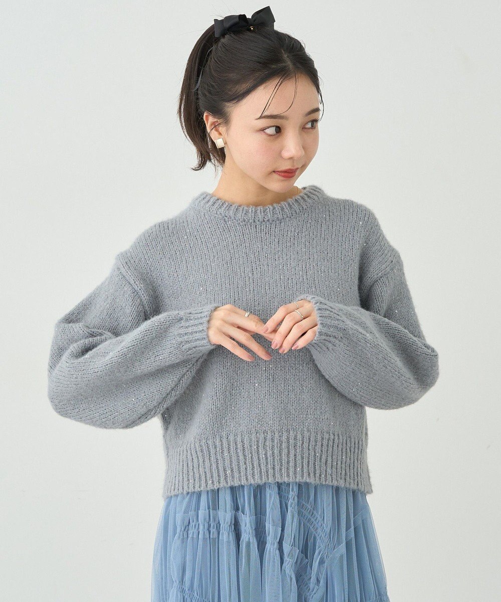 earth music&ecology スパンコールショートニットプルオーバー 