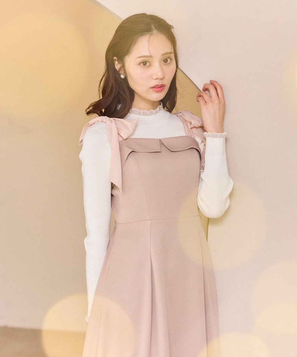 Feroux シアーフリル・ハイネックリブプルオーバー 