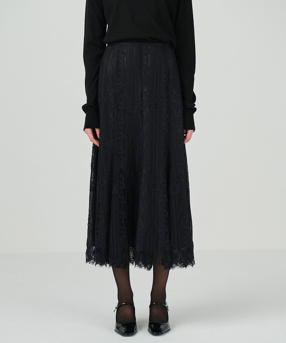 GRACE CONTINENTAL ストライプレースフレアスカート 