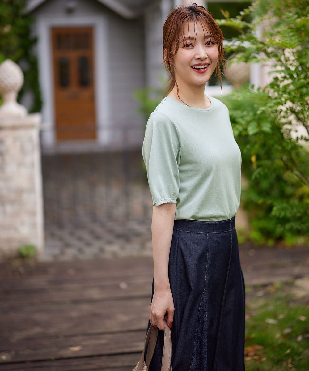 ANY SIS 【汗ジミ防止・UVケア】アーモンドスリーブ カットソー 