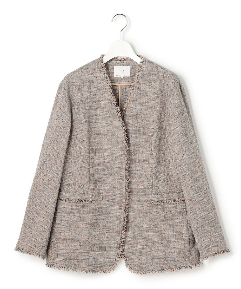 23区 【先行予約】リネンライクブッチャー フリンジノーカラージャケット 