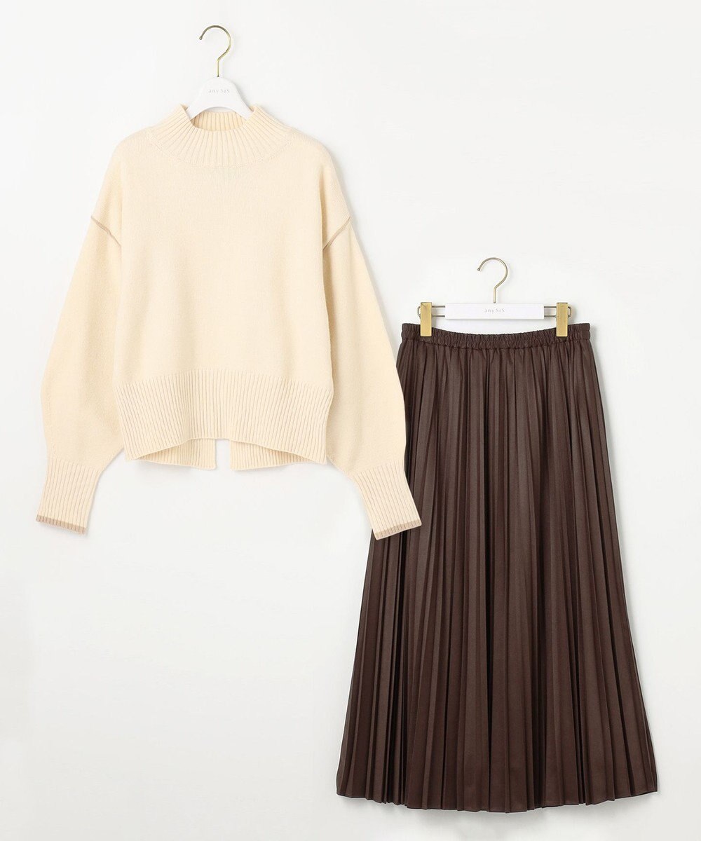 ANY SIS 【洗える・2SET】ボリューム ニット × スエードライク スカート セット 