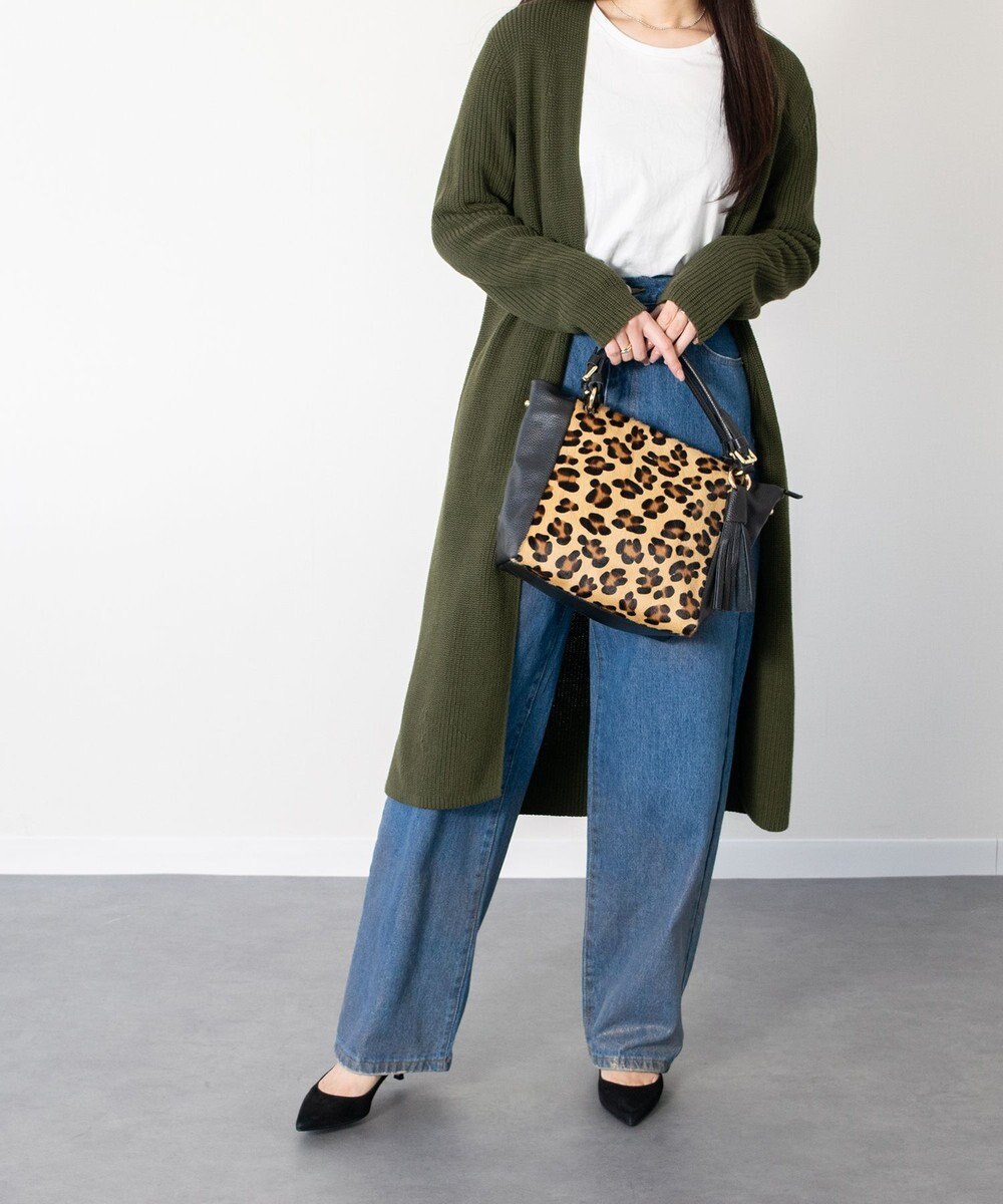 INTER-CHAUSSURES 【ANDREA CARDONE】レザーハンドルレオパード柄ハンドバッグ 