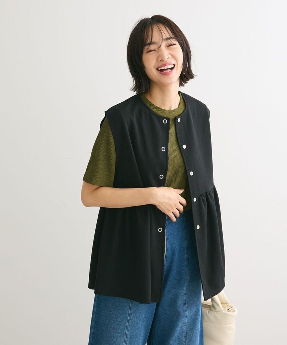 Green Parks カットジョーゼットペプラムベスト 