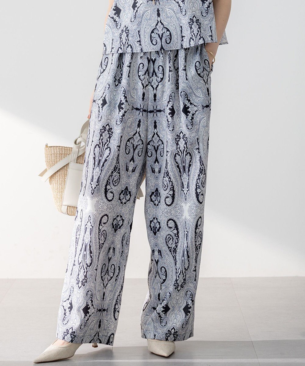 23区 【洗える】Rattiドローイングペイズリープリント ワイド パンツ 