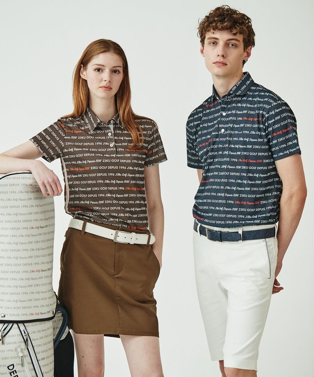 23区GOLF 【WOMEN】【吸水速乾/UVケア】ロゴパターンプリント 総柄半そで ポロシャツ 