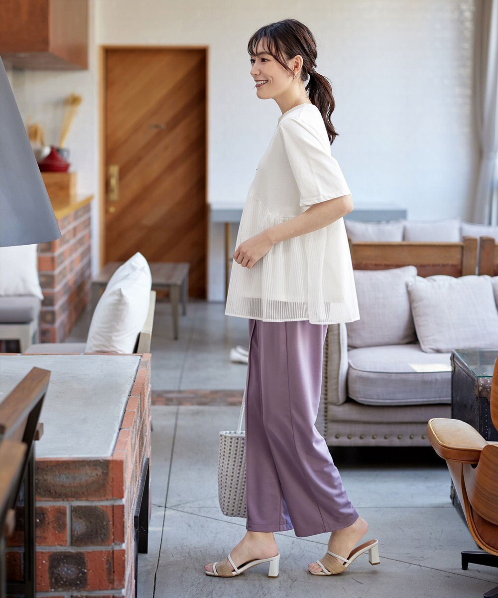 Tiaclasse 【洗える】 ストライプチュール切替トップス 