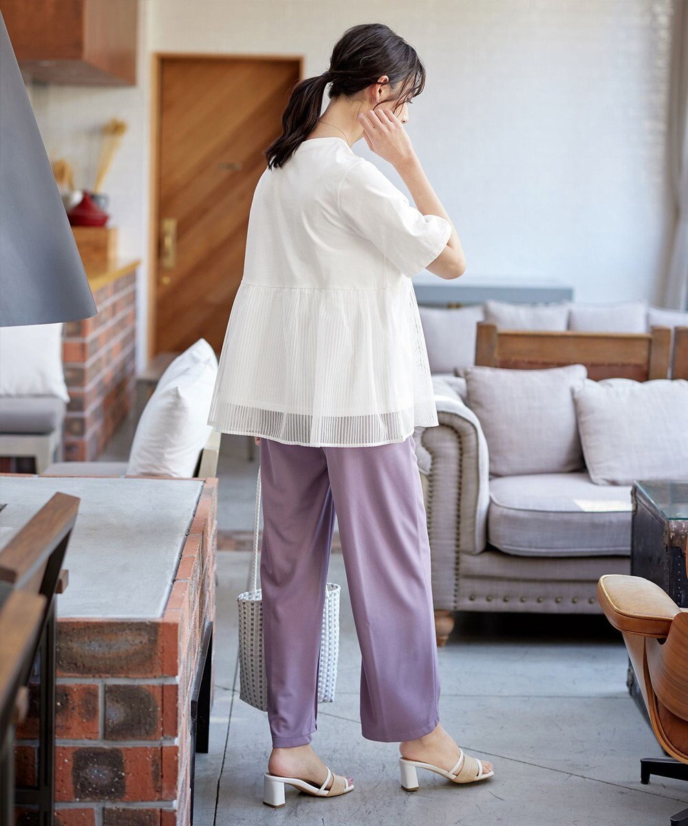 Tiaclasse 【洗える】 ストライプチュール切替トップス 