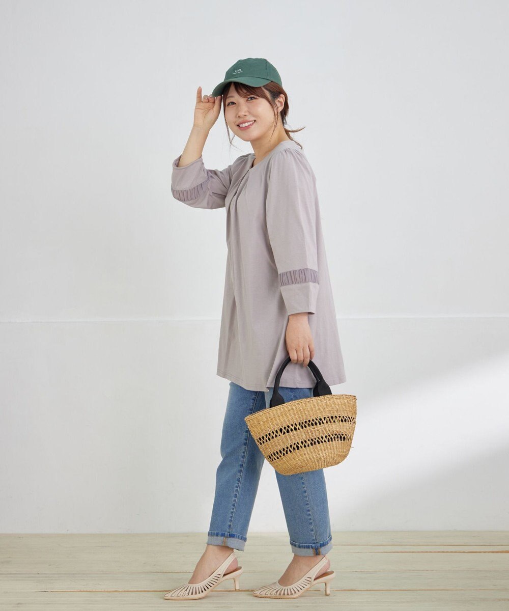 Tiaclasse ランタンパフ袖カットソー切替チュニック 