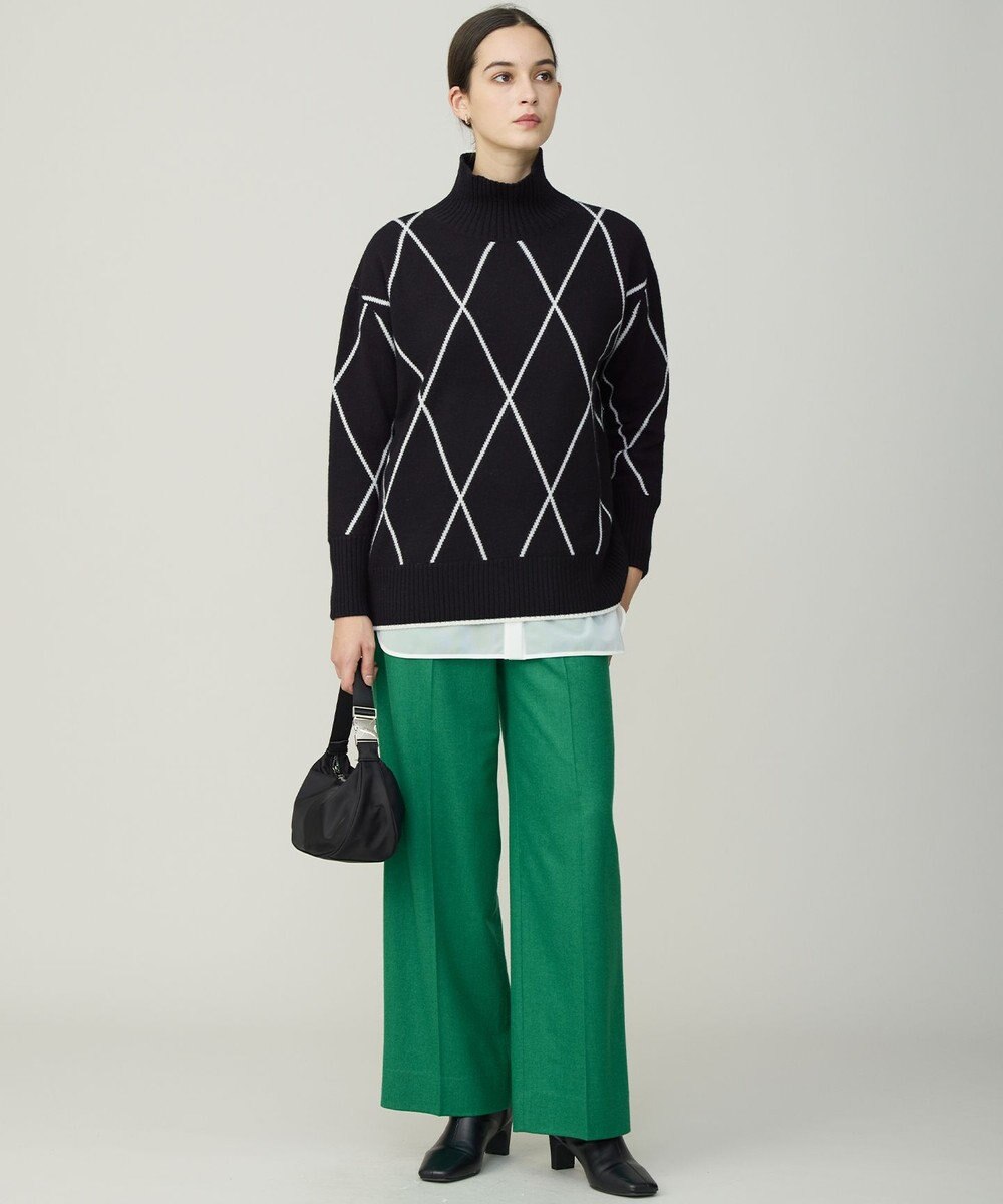 ICB L 【先行予約・洗える】ソフトカシミヤミックス ダイヤ柄ハイネックニット 