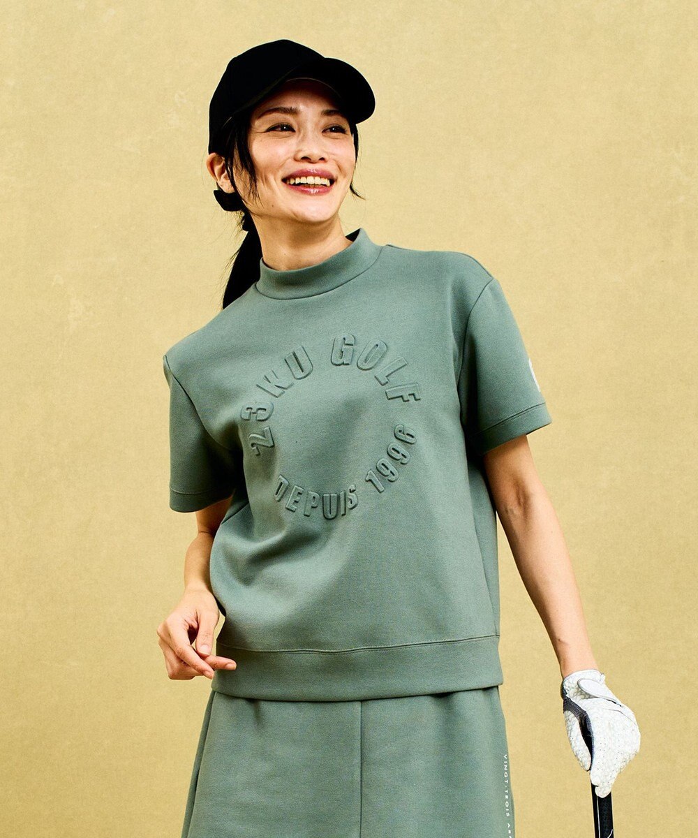 23区GOLF 【WOMEN】【吸水速乾/UVケア】長めの半袖丈でトレンドのモードスタイル！スウェットモックネック 