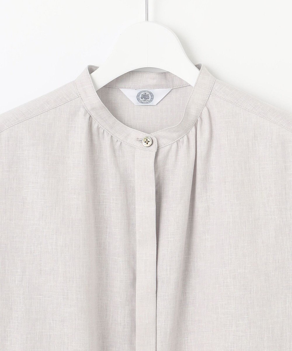 J.PRESS LADIES 【洗える・接触冷感・吸水速乾】麻SOLID バンドカラー シャツ ブラウス 