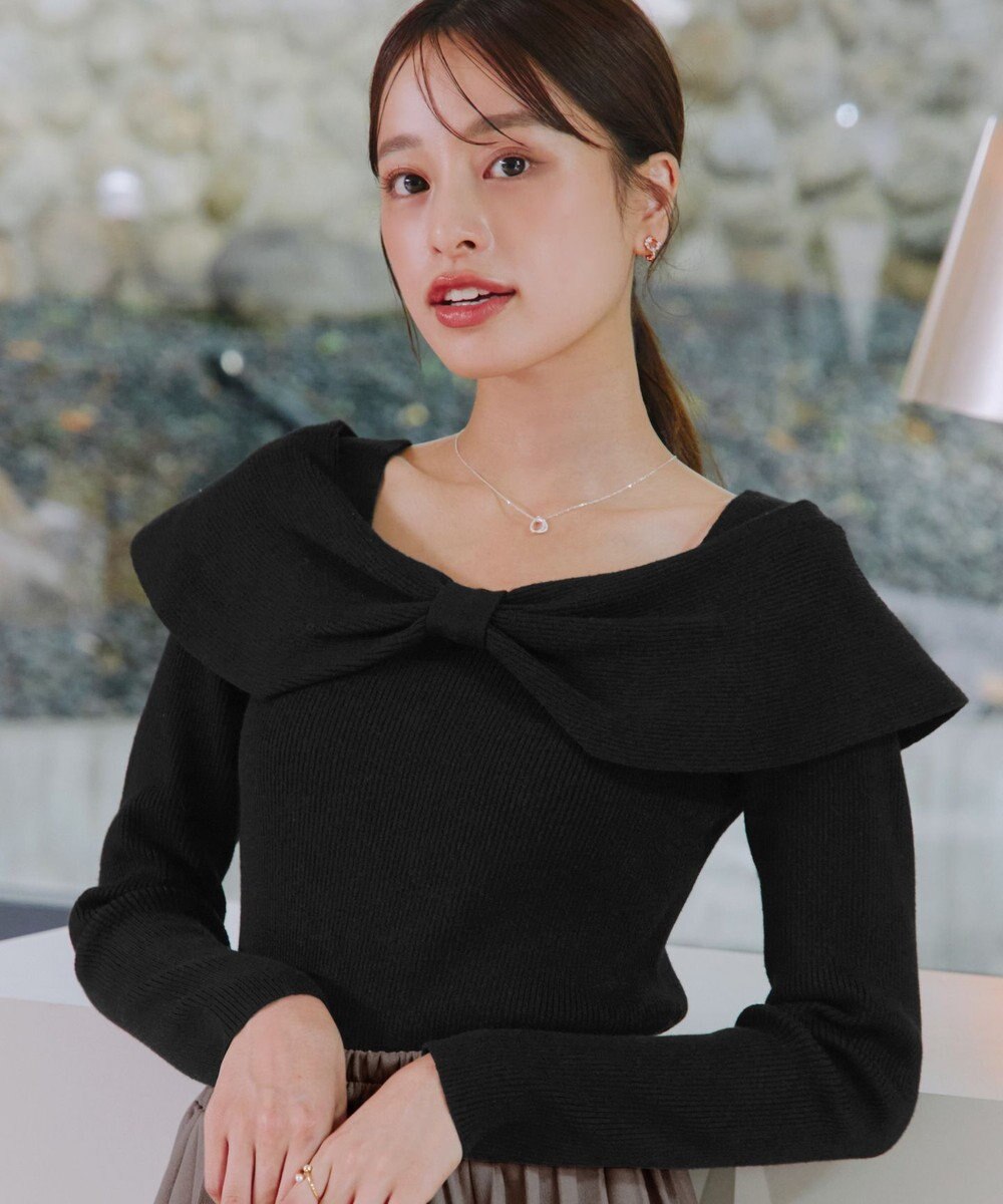 Tiaclasse リボン衿リブニットトップス 