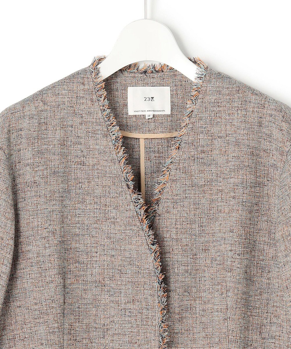 23区 【先行予約】リネンライクブッチャー フリンジノーカラージャケット 