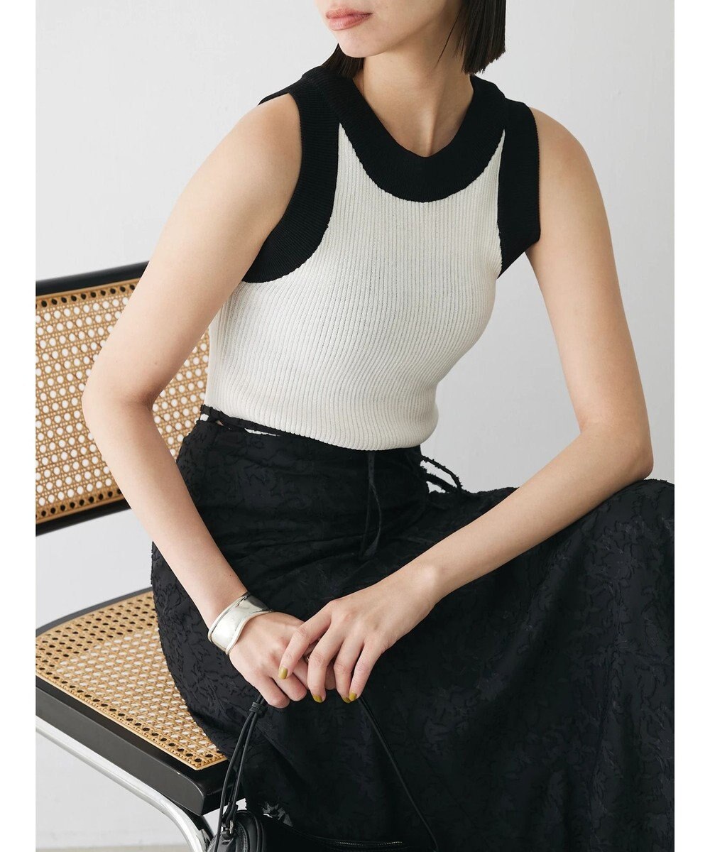 Green Parks デザインヘム配色ニットタンクトップ 