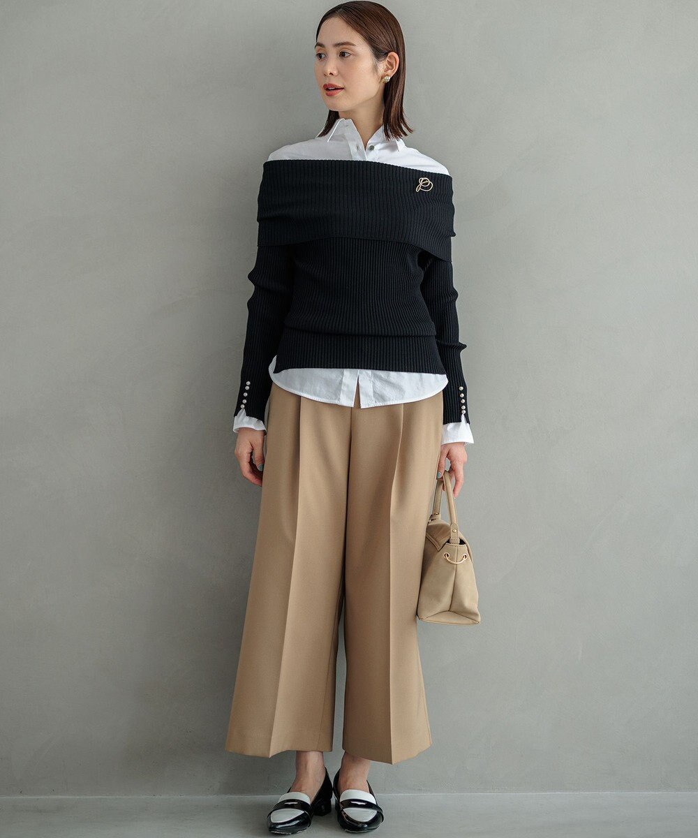 組曲 【美シルエット・ストレッチ・シワになりにくい】オシャクロス ガウチョパンツ 