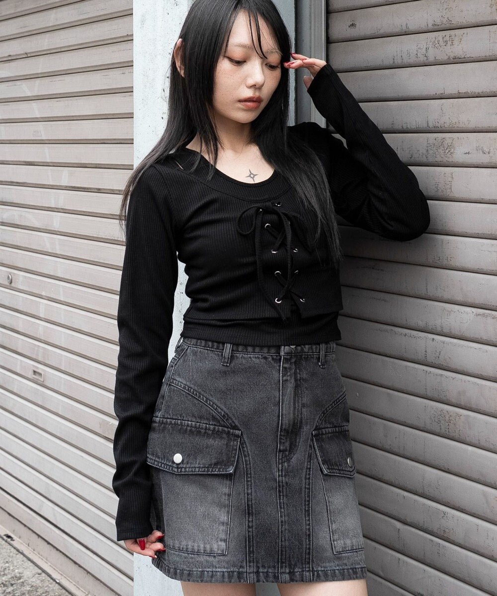 WEGO レイヤード風レースアップトップス 