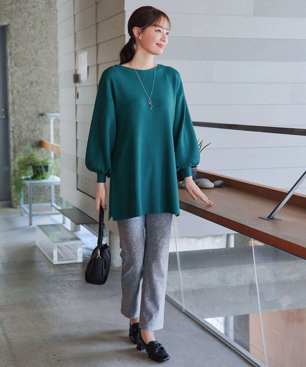 Tiaclasse L 【日本製】メランジプリント裏起毛スリムパンツ 