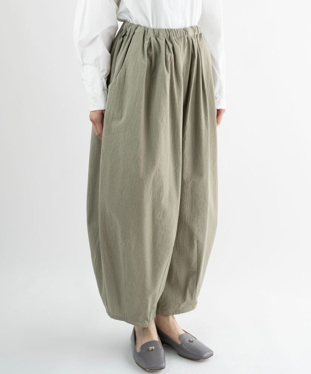 muuc 〈綿100%〉〈涼しいワッシャー生地〉〈裾タック入り〉〈ワイドシルエット〉サーカスパンツ 