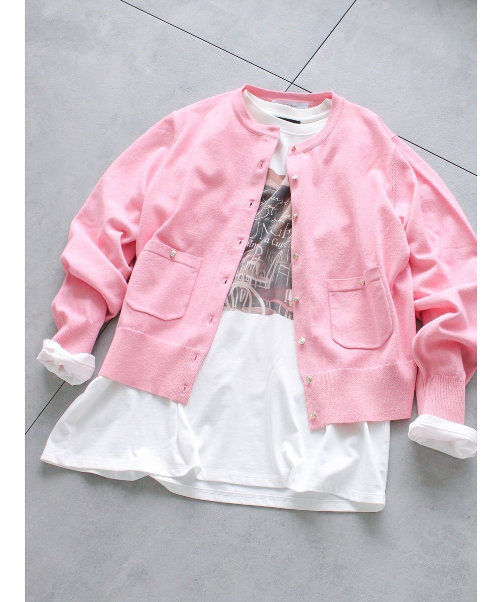 Te chichi ポケット付きクルーネックカーディガン 