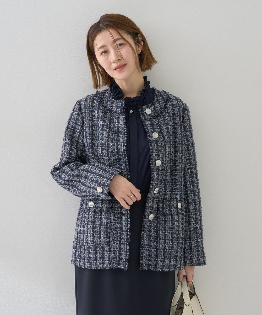 YECCA VECCA ノーカラーツイードジャケット 