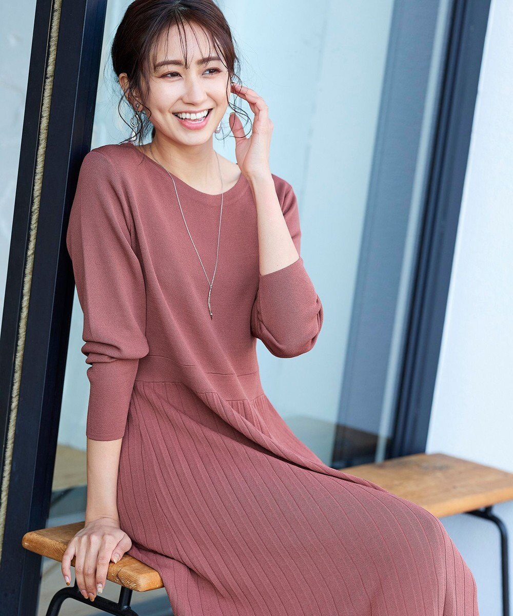 Tiaclasse L 【洗える】1枚で着映えするプリーツニットワンピース 