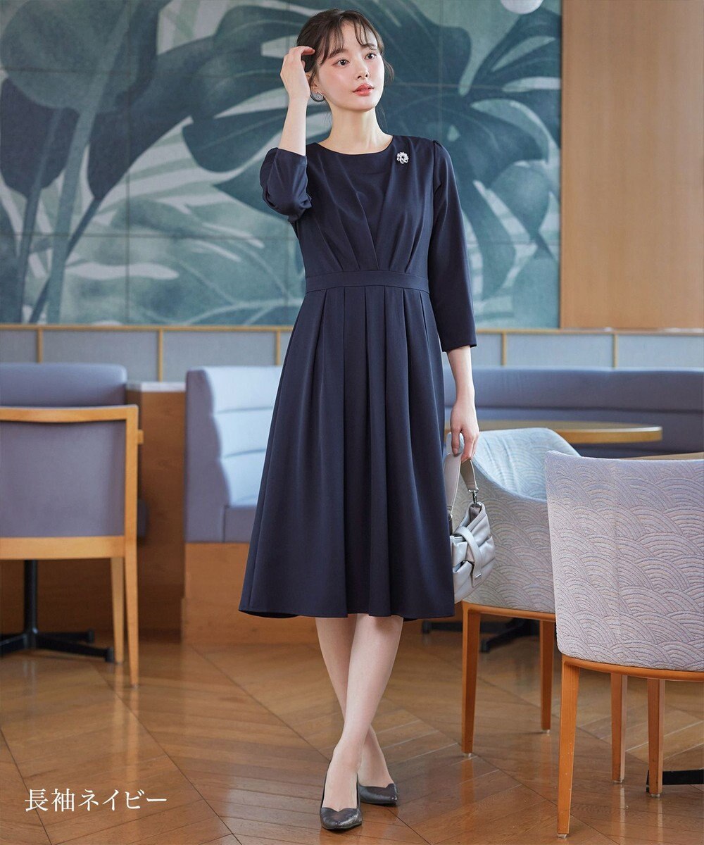 Tiaclasse 【おのののかさん着用】半袖&長袖選べる袖丈・タックフレアワンピース 