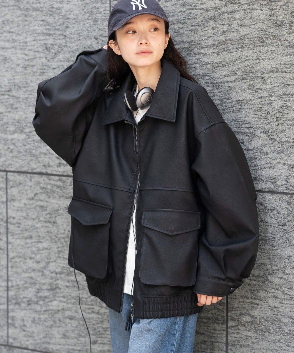 WEGO 【25年秋冬新作/ユニセックス着用ITEM/SMLサイズ展開】PUダブルZIPフライトブルゾン 