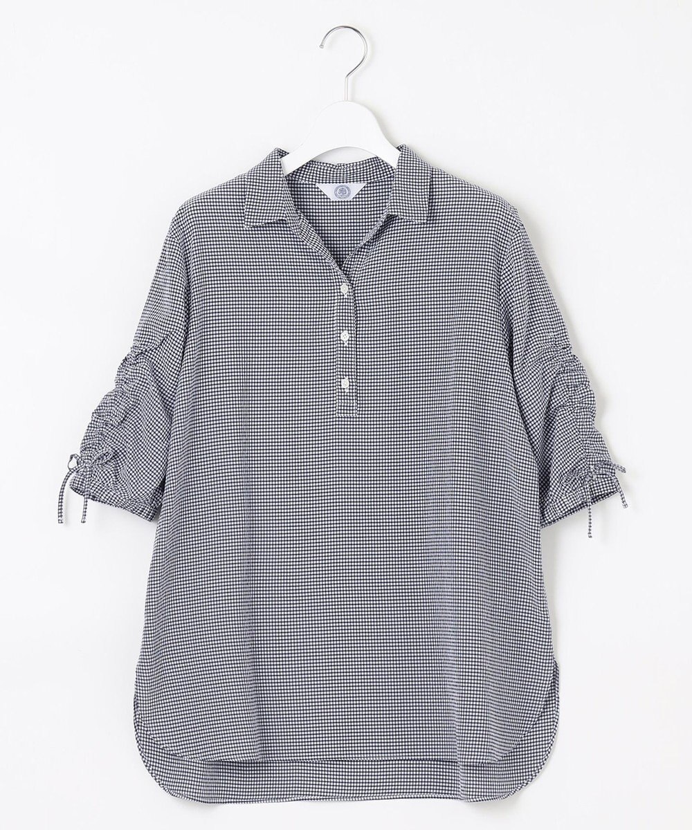 J.PRESS LADIES L 【洗える】アセVis ギンガム ギャザースリーブ ブラウス 