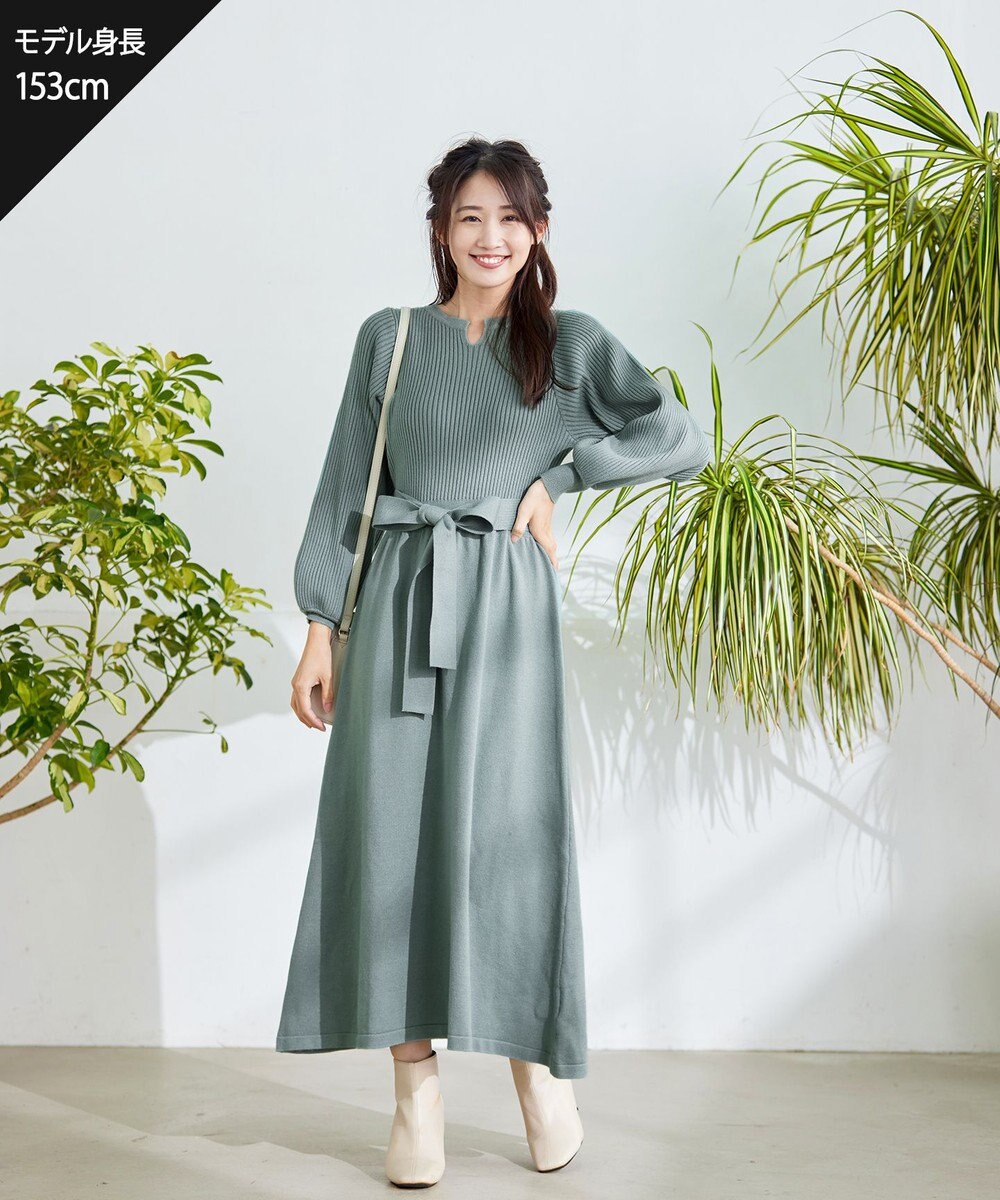 Tiaclasse 【洗える】パフ袖ニットワンピース 