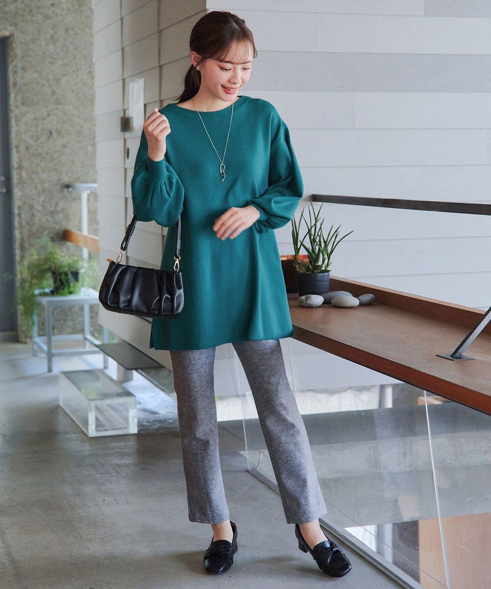 Tiaclasse L 【日本製】メランジプリント裏起毛スリムパンツ 