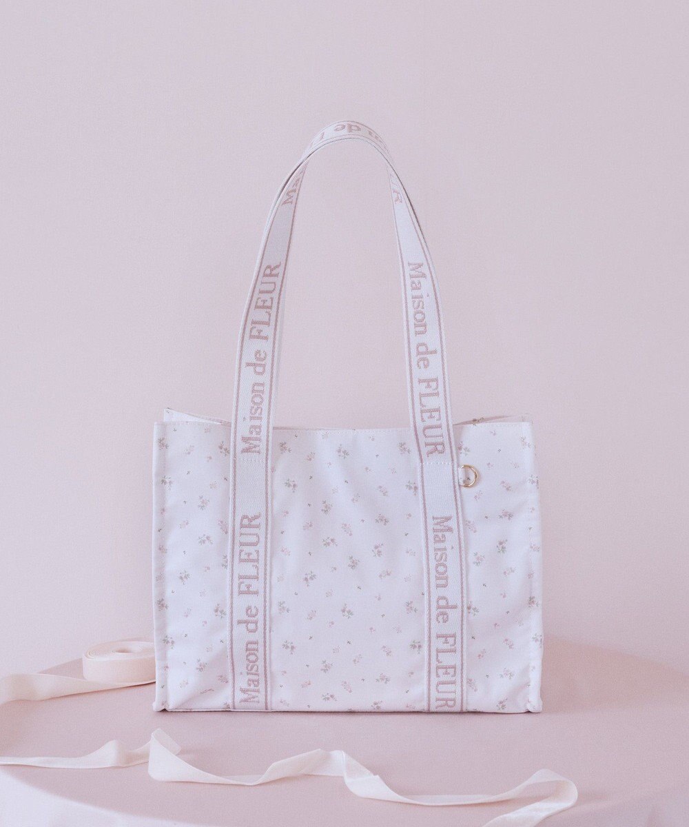 Maison de FLEUR ピンクマニアフラワープリントトートバッグ 