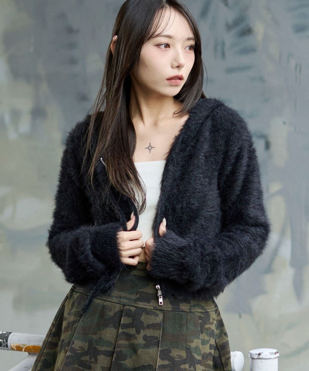 WEGO 【25秋冬新作】シャギーニットジップパーカー 