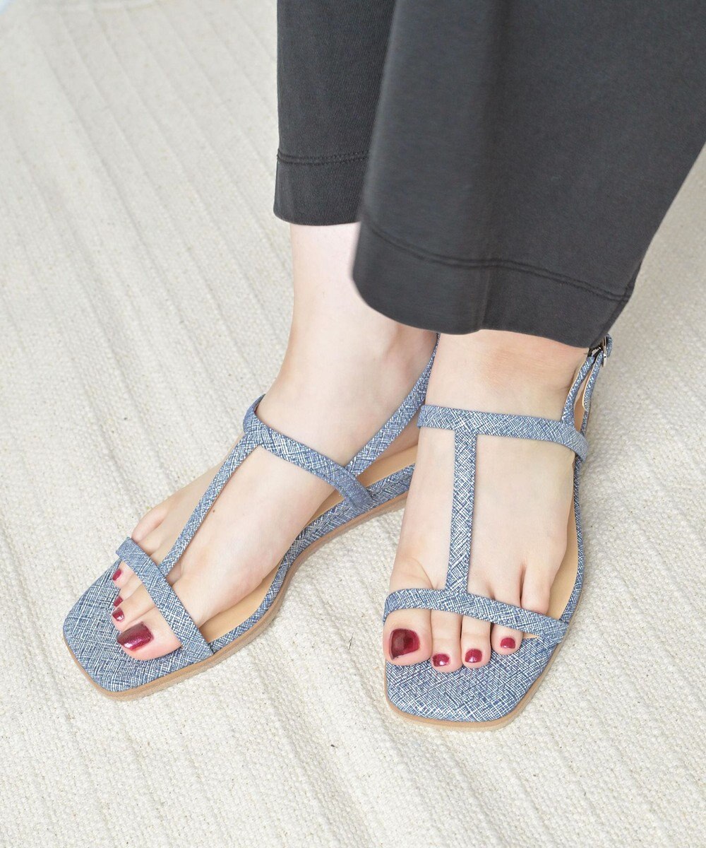 Pointer 日本製 本革ゴム仕様ストラップスクエアトゥサンダル 